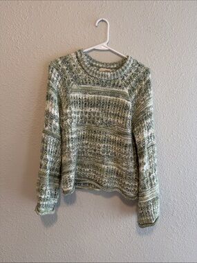 Cozy Multicolor Knit Crewneck Sweater - Green/Cream